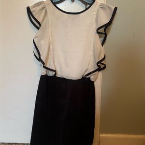 Iz Byer Black and White Ruffle Sleeve Dress